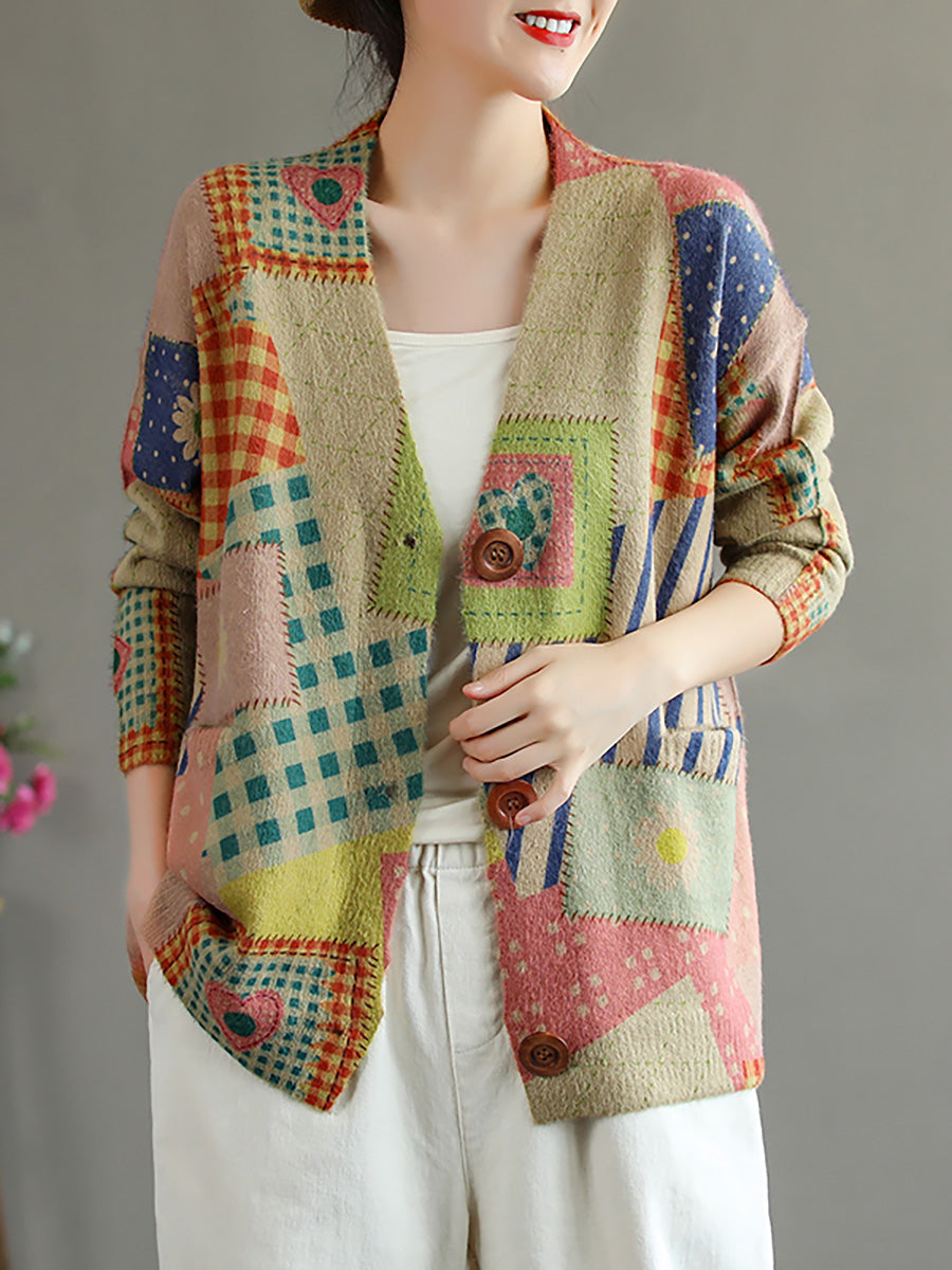 - Stitching Pocket V Neck Long Sleeve Sweater Coat