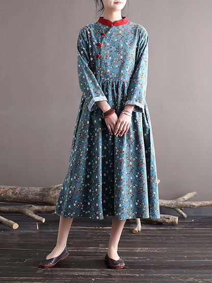 Spring National Style Frog Loose Dress
