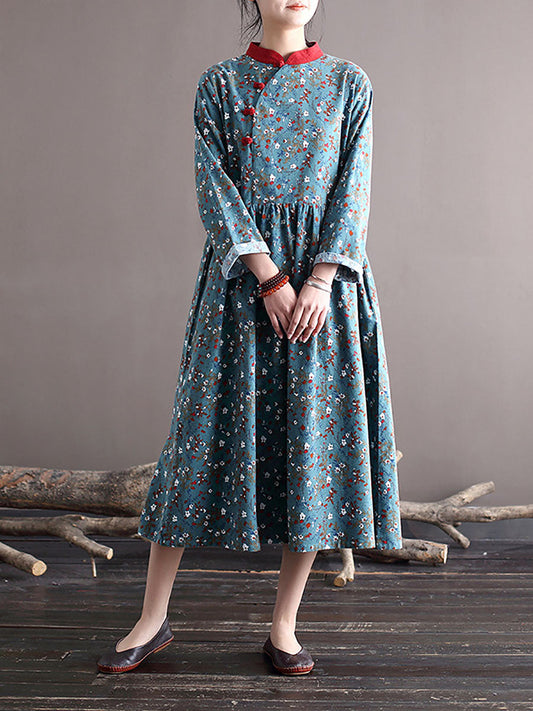Spring National Style Frog Loose Dress