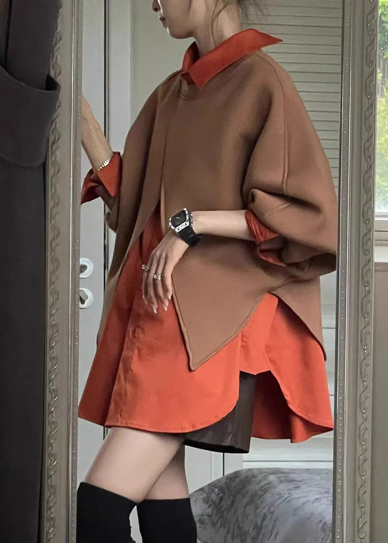 Coffee Peter Pan Collar Sweatshirt and Shirts Two Piece Set Spring
