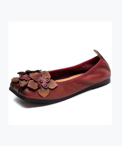 Brown Flat Shoes Cowhide Leather Retro Splicing