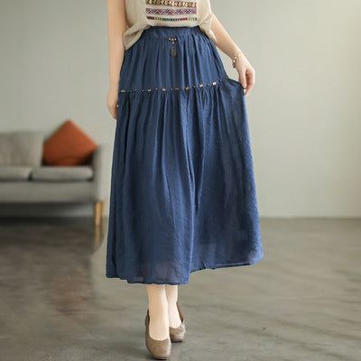 Literary High Waist Double Layer Tencel Linen Stitching Slim Skirt