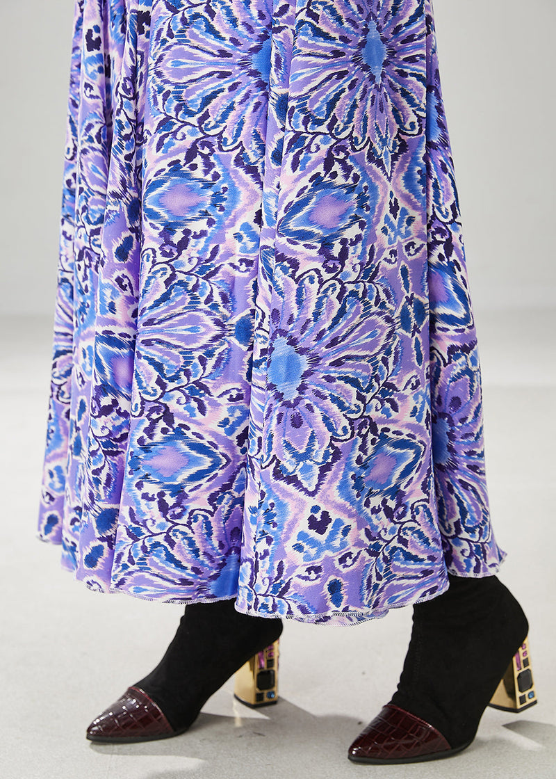 Purple Print Elastic Waist Chiffon Dance Skirts Spring