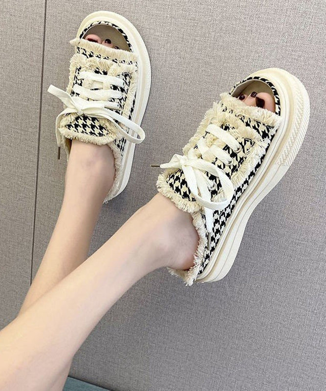 Black Platform Splicing Tassel Lace Up Slide Sandals
