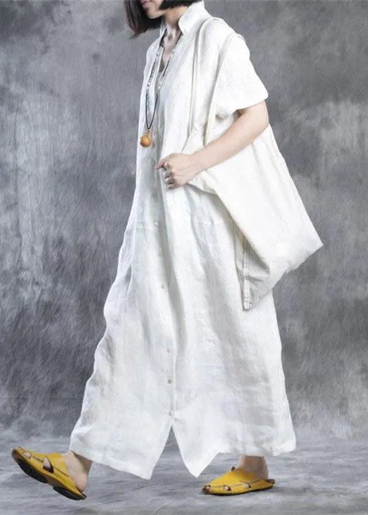 Linen Robes Omychic Summer Loose Fit Retro Linen Maxi Dress