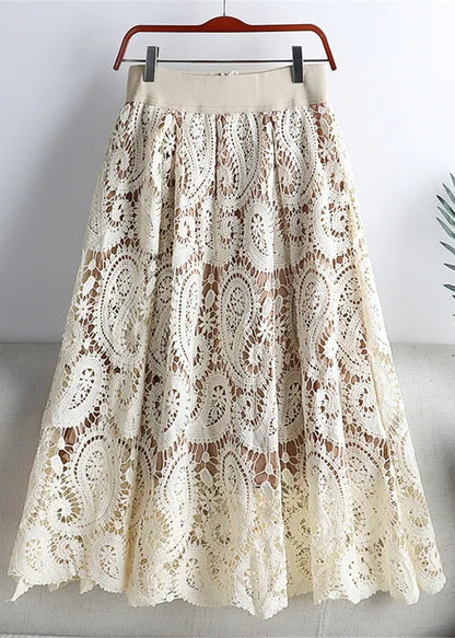Beige Hollow Out Lace Skirts Summer