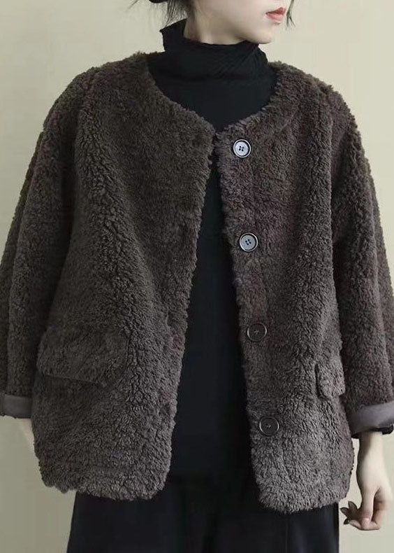 Coffee Loose Pockets Button Fall Long Sleeve Coat