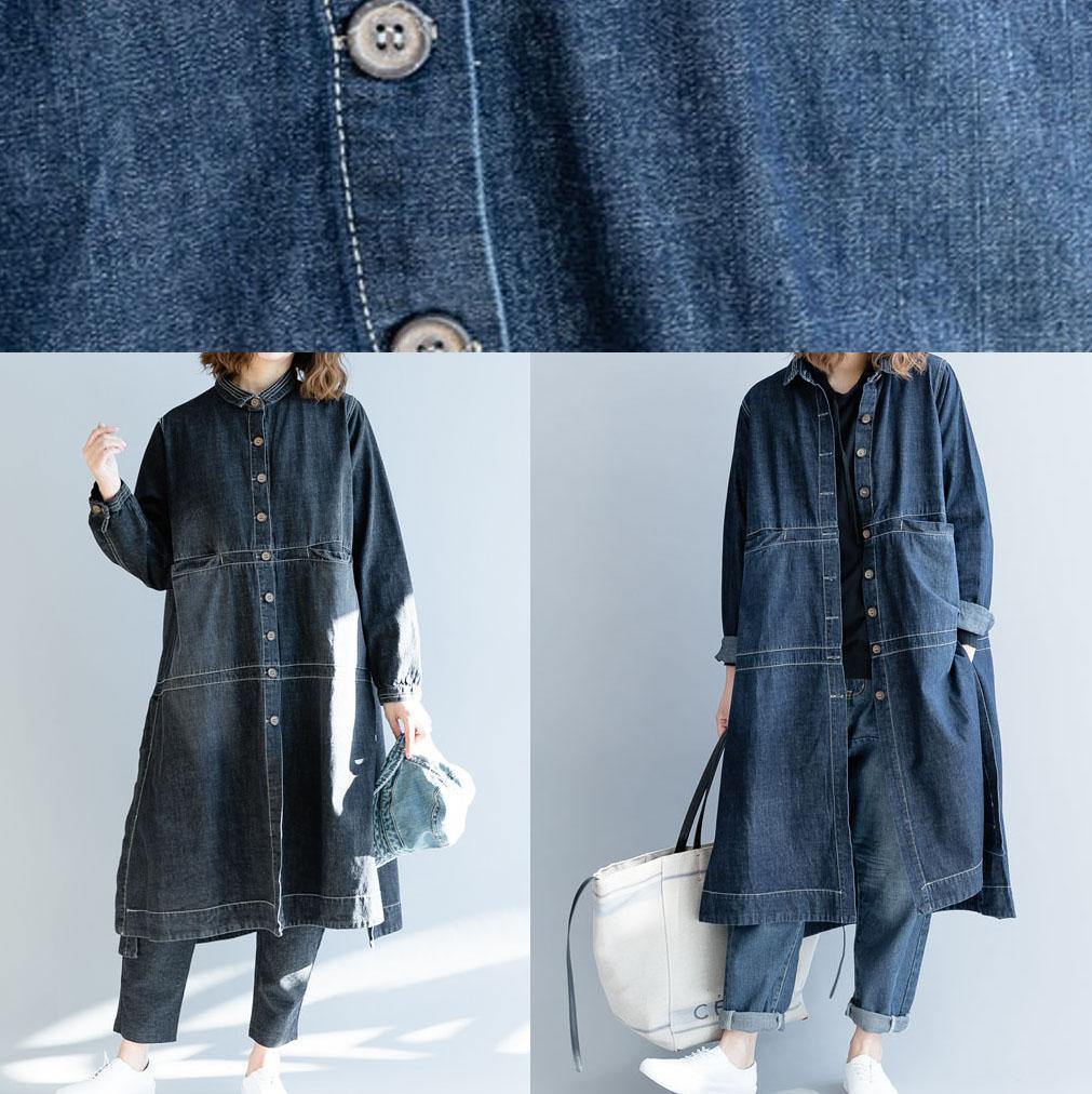 Side Open Fine Coats Denim Blue Loose Jackets Fall