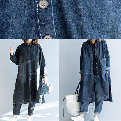 Side Open Fine Coats Denim Blue Loose Jackets Fall
