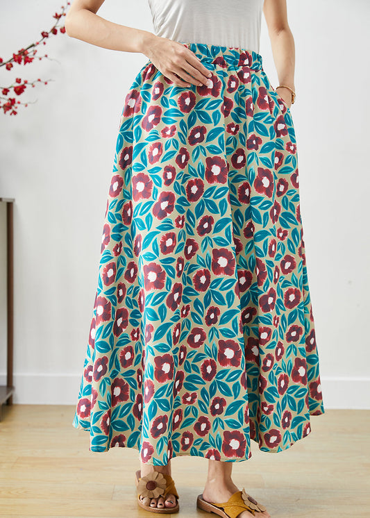 Morning Glory Print Exra Large Hem Cotton Skirt Fall