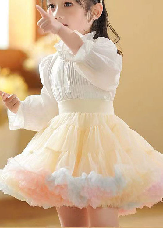 Apricot Ruffled Patchwork Tulle Kids Skirts Summer