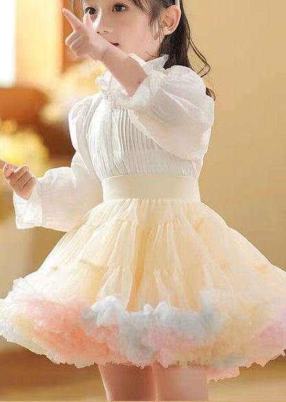 Apricot Ruffled Patchwork Tulle Kids Skirts Summer