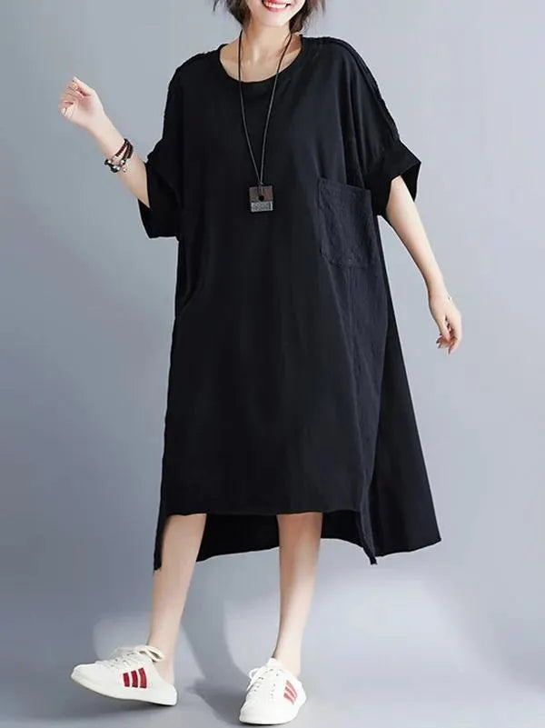 Style White Cotton Quilting Dresses O Neck Low High Design Dresses