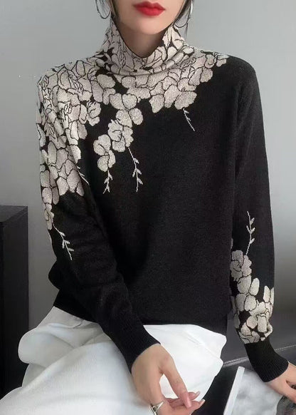 Turtle Neck Print Knit Sweaters Fall