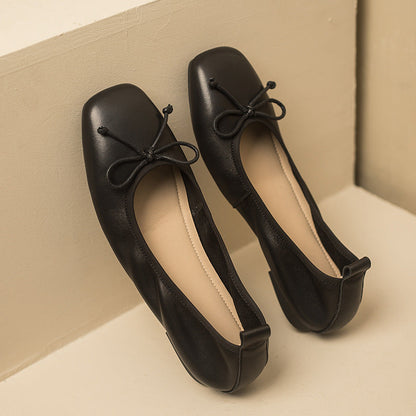 Bowknot Retro Leather Summer Flats Shoes