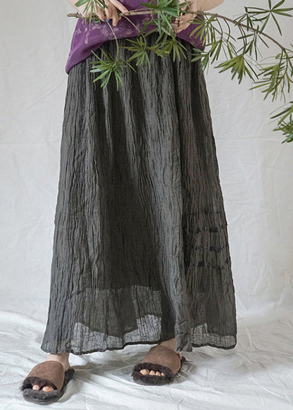 Modern Black Grey Elastic Waist Wrinkled Asymmetrical Linen Skirt Spring