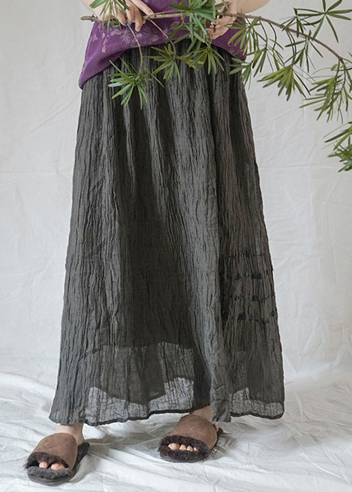Modern Black Grey Elastic Waist Wrinkled Asymmetrical Linen Skirt Spring