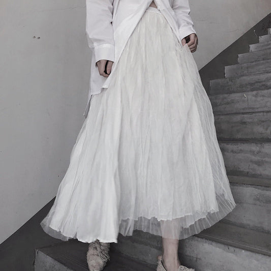 White Pleated Double Layer Design Double Side Skirt