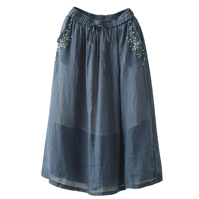 Cozy Embroidery Thin Linen Skirt