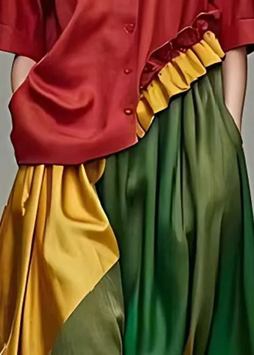 Ruffled Patchwork Cotton Tops and Skirts Two Pieces Set Summer