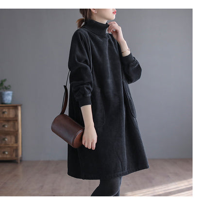 Corduroy Color Plus Velvet Thick Loose Turtleneck Top