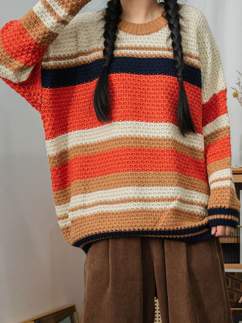 Japan Style Stripe Knitted Loose Sweater