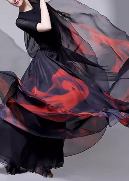 Black Tie Dye Layered Silk a Line Skirt