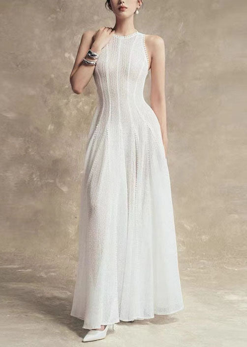 Stylish White Hollow Out Lace Party Dress Sleeveless
