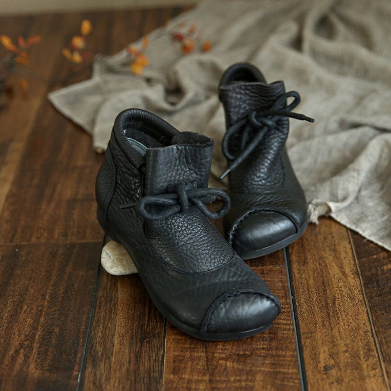 Cozy Autumn Retro Leather Ankle Boots