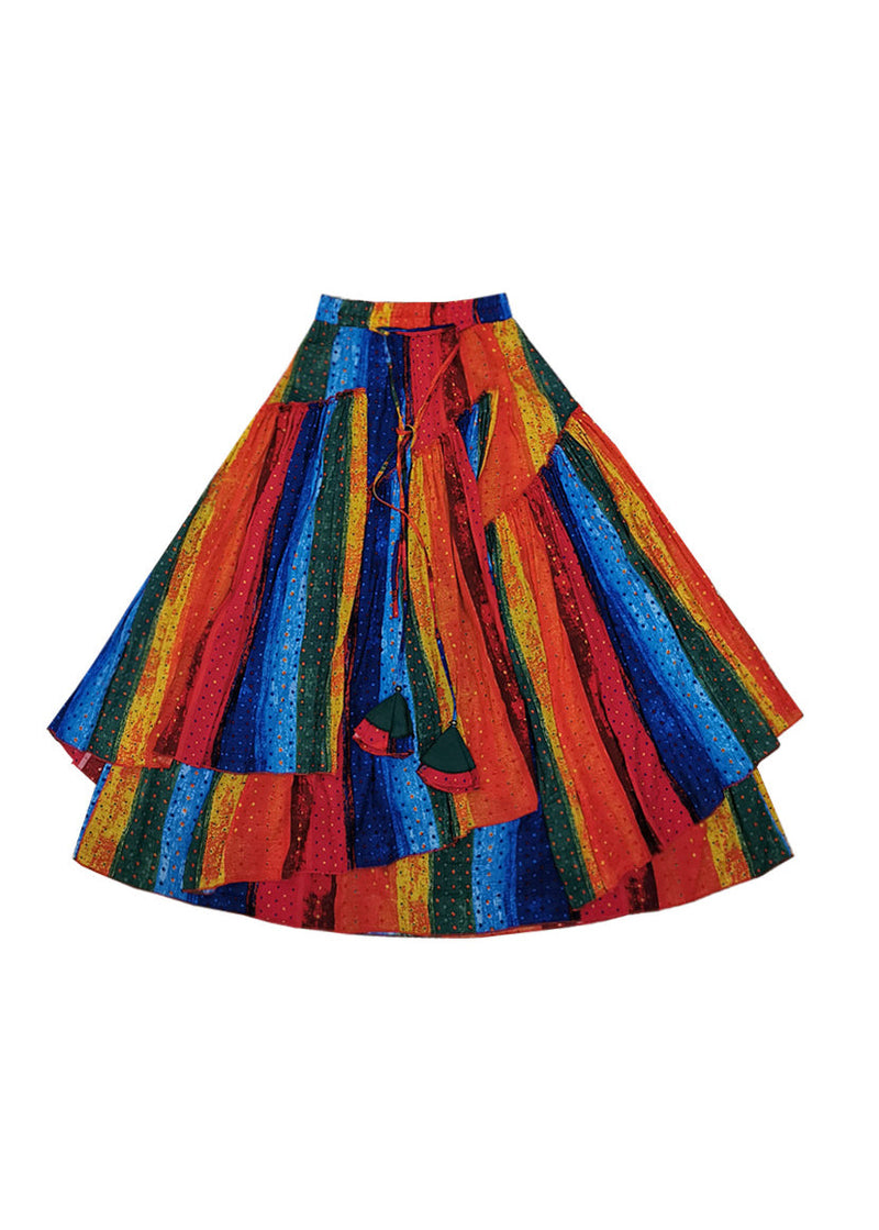 Multi Color Wrinkled Patchwork Exra Large Hem Cotton Maxi Skirt Spring