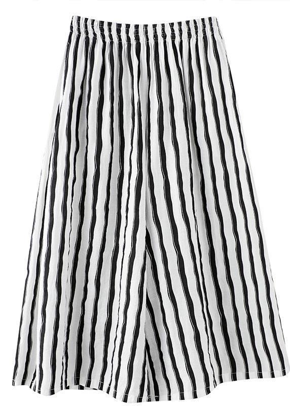 Black White Striped Wide Leg Pants Summer Cotton