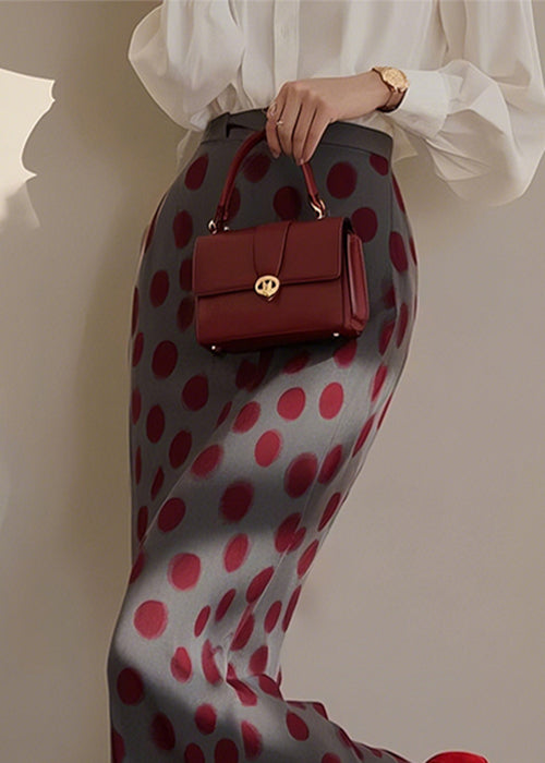 Dark Grey Dot Print High Waist Cotton Skirts Spring