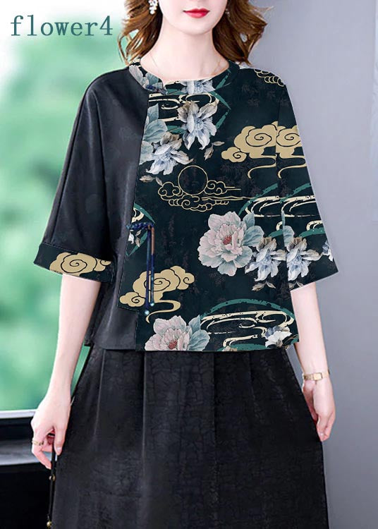 Green O-neck Print Patchwork Top Bracelet Sleeve