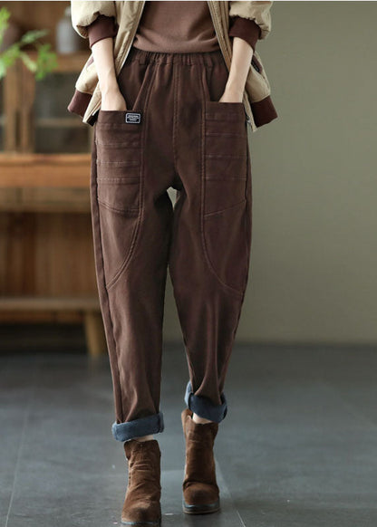 Unique Chocolate Pockets Cotton Harem Pants Winter