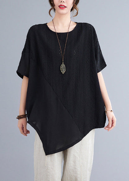 Natural White Asymmetrical Lace Patchwork Top Summer