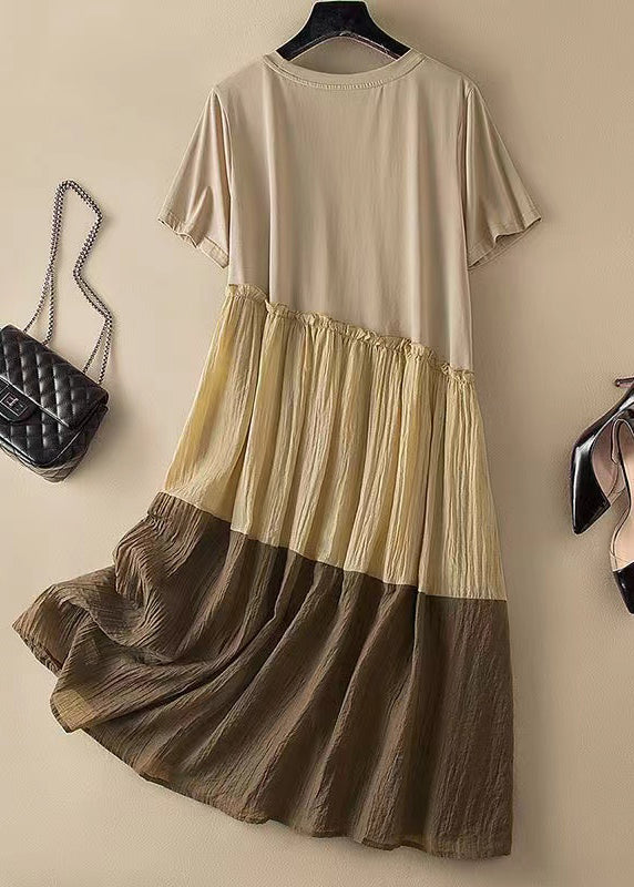 Colorblock O Neck Ruffled Patchwork Cotton Dresses Summer