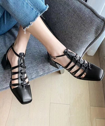 Brown Hollow Out Buckle Strap Splicing Chunky Sandals