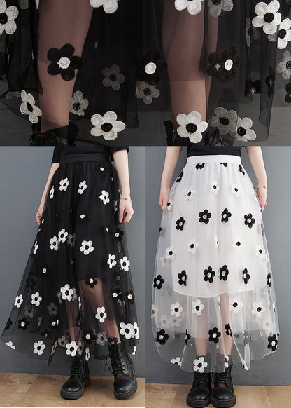 Black Elastic Waist Tulle a Line Skirt Spring