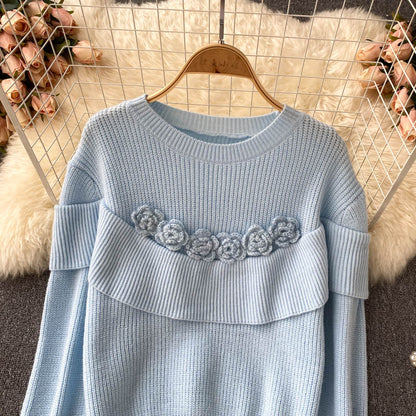 Flowers Long Sleeve Sweater Round Neck Sweater 005