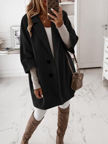 Coats 3/4 Sleeve Button Lapel Pocket Woolen Coats