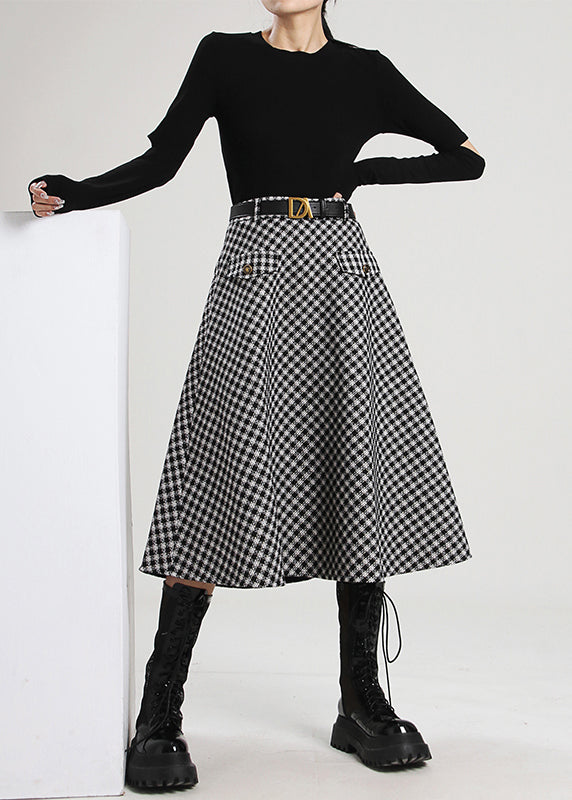 Plaid Pockets Patchwork Skirt Spring