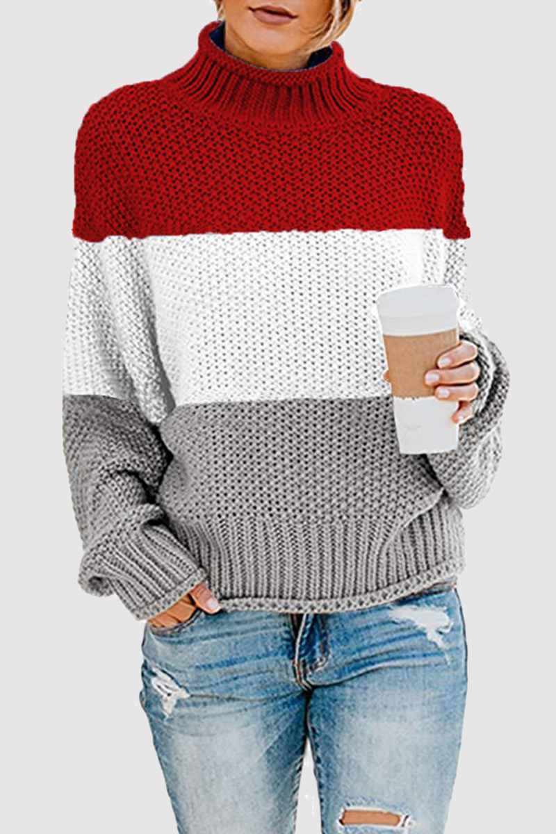 Patchwork Contrast Turtleneck Tops(7 Colors)