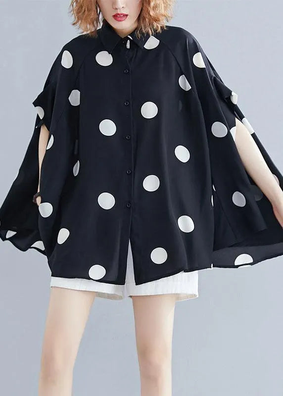 Diy Black Dotted Clothes for Lapel Ruffles Top