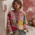 Women's Floral Embroidery Patchwork Art Pullover Cozy Knit Sweater elevenforest