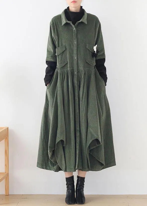 Green Quilting Clothes Lapel False Two Pieces a Line Dress