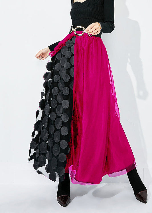Rose-black Dot Ruffled Patchwork Dot Tulle a Line Skirts Summer