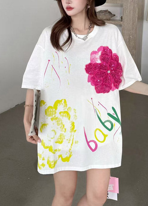 Diy White Oversized Decorated Cotton Tank Tops Summer