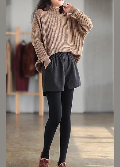 Pullover Black Sweater Blouse High Neck Cinched Loose Fitting Knitted Blouse