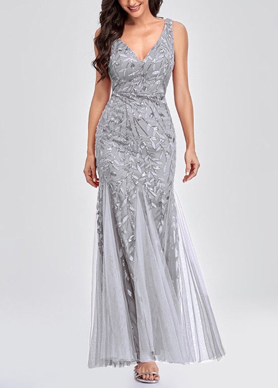 Silver Sleeveless Sequins Mermaid Party Dress