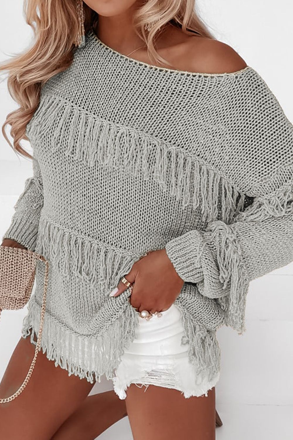 Casandra® | Long-sleeved sweater with fringes and a boat neckline
